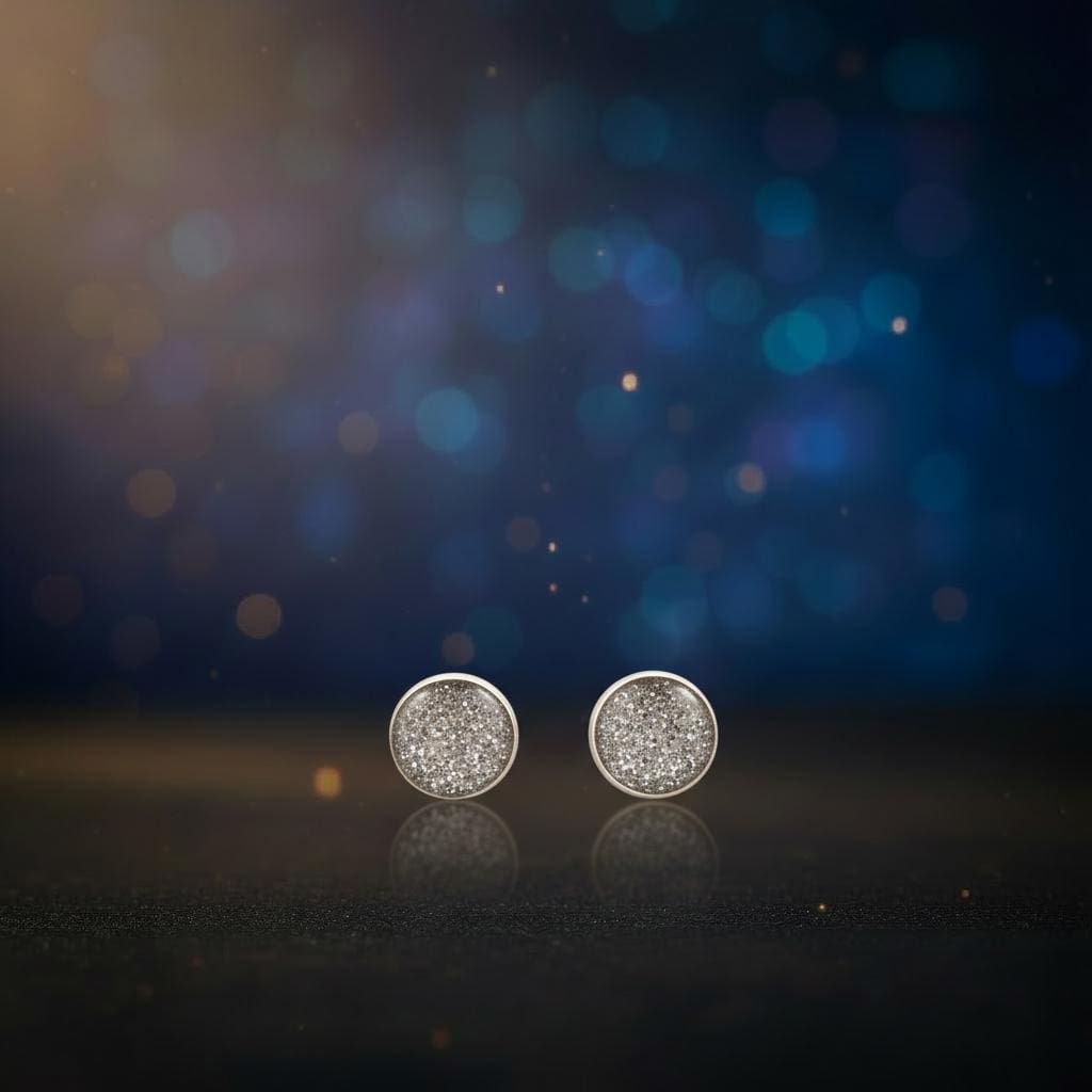 Ohrstecker Gemini M – 6 mm, 925 Silber mit Meteoritenstaub – Bild 3