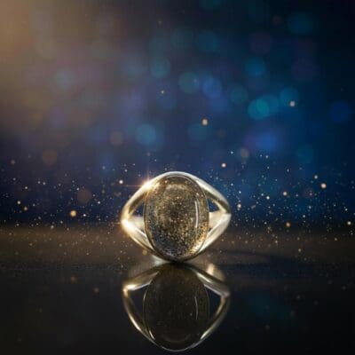 Ring Ceres – 925 Silber mit Meteoritenstaub, oval 10×14 mm