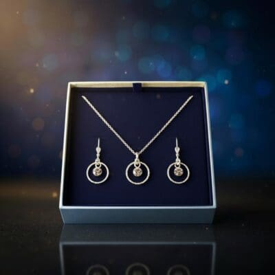 Schmuckset Aurora S – 4 mm, 925 Silber mit Meteoritenstaub