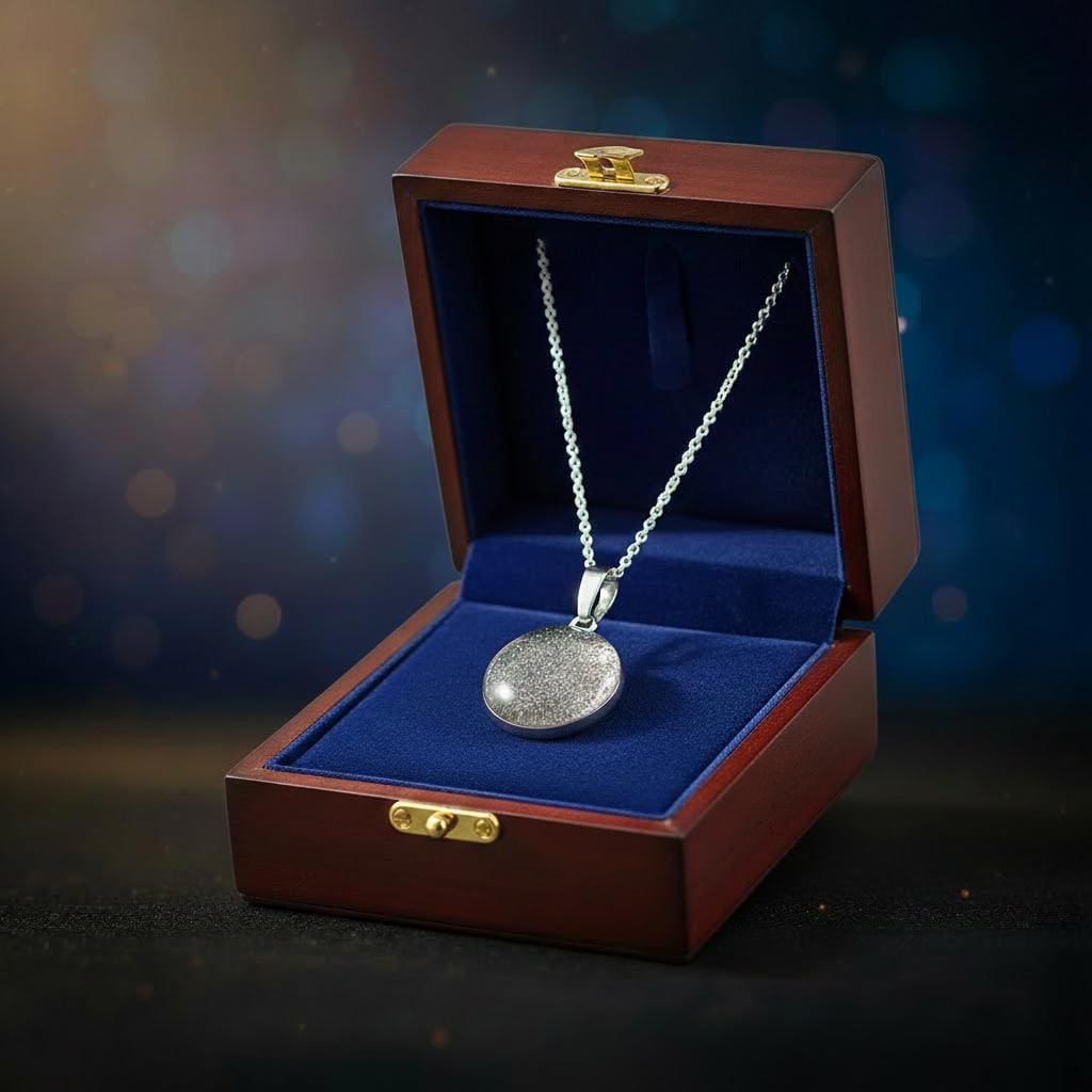 Amulett Merkur – Rundes Amulett mit Meteoritenstaub, 925 Silber – Bild 3