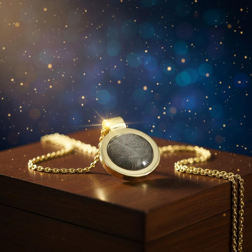 Echte Meteoriten, gefasst in massivem Gold – präzise Handarbeit in ihrer edelsten Form.