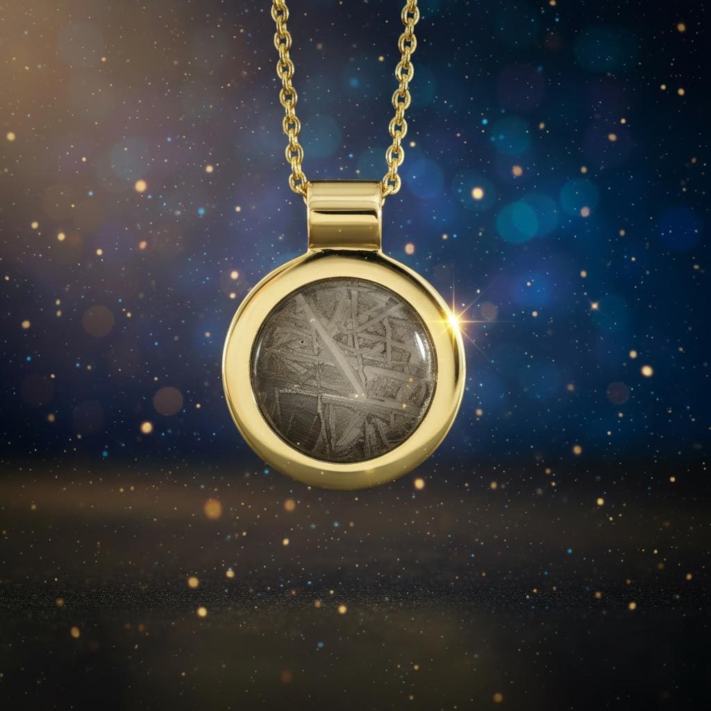 Amulett Muonionalusta – Meteorit in 585 Gelbgold mit Widmanstätten-Struktur