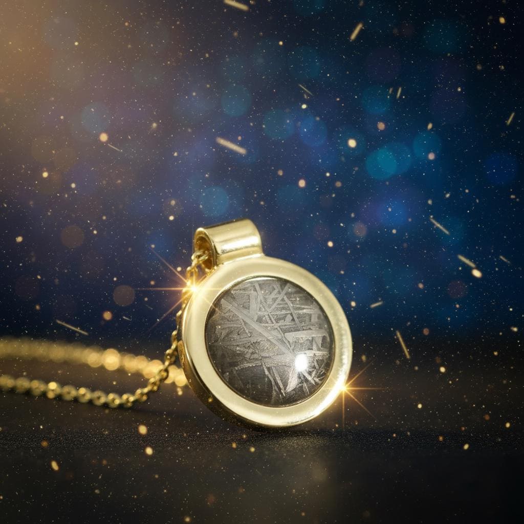 Amulett Muonionalusta – Meteorit in 585 Gelbgold mit Widmanstätten-Struktur – Bild 5